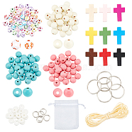 ARRICRAFT DIY Cross Keychain Bracelet Making Kit for Wallet Car Key, Including Iron Split Key Rings, Wood Beads & Pendants, Acrylic & Polymer Clay Beads, Mixed Color(DIY-AR0002-73)