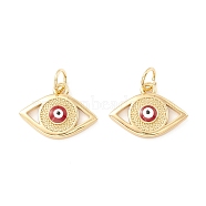 Rack Plating Brass Enamel Pendants, with Jump Ring, Cadmium Free & Nickel Free & Lead Free, Real 18K Gold Long-Lasting Plated, Evil Eye, Red, 11.5x16x2mm, Hole: 3.5mm(KK-D073-28G-05)