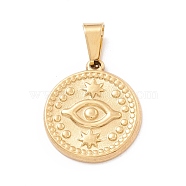 Vacuum Plating 304 Stainless Steel Pendant,  Flat Round with Eye Pattern, Golden, 20x17.5x2mm, Hole: 7.5x4mm(STAS-C045-04G)