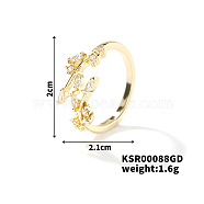 Fashionable European and American Style Brass Rhinestones Leaf Cuff Ring for Women, Golden(SP8903-5)