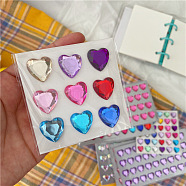 Plastic Rhinestone Self-Adhesive Stickers, Waterproof Bling Faceted Heart Crystal Decals for Party Decorative Presents, Kid's Art Craft, Colorful, 75x75mm(WG27965-01)