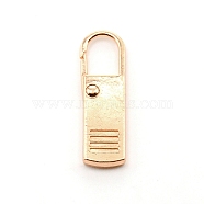Zinc Alloy Zipper Puller, Garment Accessories, Light Gold, 3.65x1.05x0.35cm, Hole: 7.5x11mm(FIND-TAC0012-01LG)