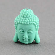Synthetic Coral Beads, Dyed, Buddha Head, Aquamarine, 15.5x11x6mm, Hole: 1.5mm(CORA-S003-15mm-02)