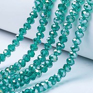 Electroplate Glass Beads Strands, AB Color Plated, Faceted, Rondelle, Dark Cyan, 3x2mm, Hole: 0.8mm, about 165~169pcs/strand, 15~16 inch(38~40cm)(EGLA-A034-T2mm-B04)