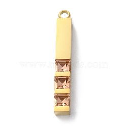 304 Stainless Steel Pendants, With Cubic Zirconia, Golden, Stick, Pink, 42.5x6x6mm, Hole: 3mm(STAS-S152-03B)