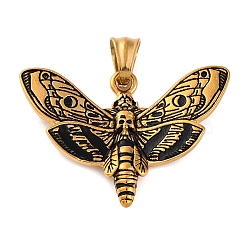 304 Stainless Steel Enamel Pendants, Butterfly with Skull Charm, Real 18K Gold Plated, 30x42.5x4.5mm, Hole: 5x9mm(STAS-P372-01G)