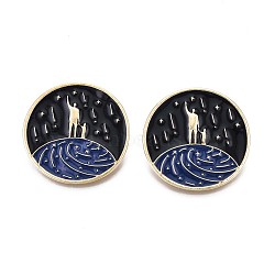 Flat Round with Human Enamel Pin, Alloy Brooch for Backpack Clothes, Nickel Free & Lead Free, Light Golden, Dark Blue, 34mm(JEWB-N007-077)