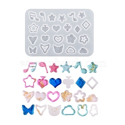 DIY Star/Heart/Flower/Music Note Shaker Filler Silicone Quicksand Molds, Resin Casting Molds, for UV Resin, Epoxy Resin Craft Making, Mixed Patterns, 87x60x3.5mm, Inner Diameter: 6~12x6.5~12mm(DIY-G079-03B)