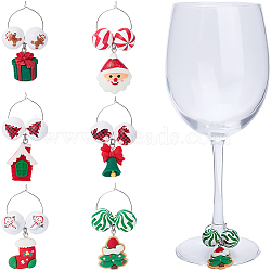 6Pcs Christmas Wood Wine Glass Charms, with Snowflake Resin Charms  Brass Wine Glass Charms Ring, Mixed Color, 55~60mm(AJEW-SC00009)