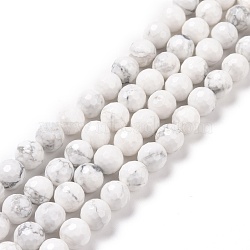 Natural Howlite Beads Strands, Faceted(128 Facets), Round, 8.5mm, Hole: 1.2mm, about 45pcs/strand, 14.76''(37.5cm)(G-E571-29B)