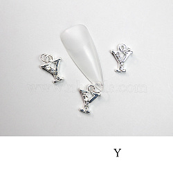 Alloy Rhinestone Cabochons, Nail Art Decoration Accessories, with Jump Ring, Letter, Platinum, Letter.Y, 11~14x5~12mm(MRMJ-T056-93P-Y)