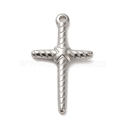 Non-Tarnish 304 Stainless Steel Pendants, Cross Charms, Stainless Steel Color, 26x15x3mm, Hole: 3mm(STAS-R223-06B)