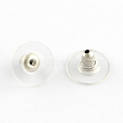 304 Stainless Steel Bullet Clutch Earring Backs, with Plastic Pads, Ear Nuts, Stainless Steel Color, 11.5x6mm, Hole: 0.8mm(A-STAS-Q189-02)