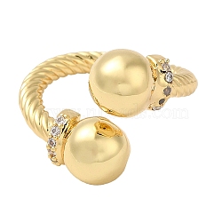 Brass Open Cuff Rings, with Cubic Zirconia, Big Ball Ring for Women, Real 18K Gold Plated, 3~19mm, Inner Diameter: 18mm(RJEW-Q778-54G)
