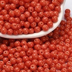 Opaque Colours Glass Seed Beads, Round, Orange Red, 4.5x3.5mm, Hole: 1mm, about 4500pcs/pound(SEED-C001-02B-12)