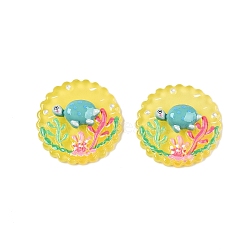 Ocean Theme Flat Round Resin Cabochons, Turtle, 33.5~34.5x9~11.5mm(CRES-T025-02G)