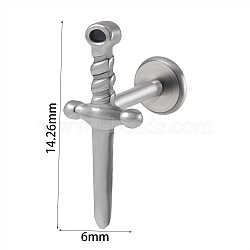 304 Stainless Steel Threadless Labret Stud, Tragus Stud, Flat Back Earring, Stainless Steel Color, Sword, 8mm, Pin: 1.2mm(WG47083-21)