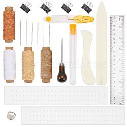 Bookbinding Tools Kits, including Ruler, Creaser, Clamp, Ring, Awl, Scissor, Needles, Waxed Polyester Cord, Mixed Color(AJEW-FG0003-63)