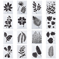16Pcs 16 Styles PET Plastic Drawing Painting Stencils Templates, Rectangle with Leaf, White, 200x140x0.3mm, 1pc/style(DIY-WH0401-46)