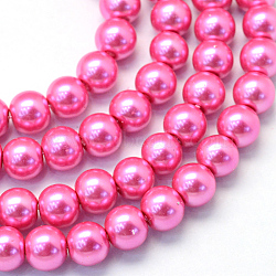 Baking Painted Glass Pearl Round Bead Strands, Hot Pink, 10~11mm, Hole: 1.5mm, about 80~85pcs/strand, 31.4 inch1.5mm(HY-Q003-10mm-54)