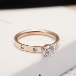 201 Stainless Steel Rhinestone Finger Rings for Women, Rose Gold, US Size 8(18.1mm)(FS-WGA8964-03)