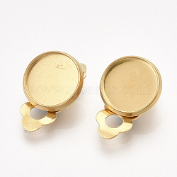 201 Stainless Steel Clip-on Earring Findings, Flat Round, Golden, Tray: 10mm, 18x11.5x7mm, Hole: 3mm(STAS-T045-34B-G)
