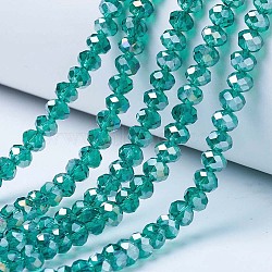 Electroplate Glass Beads Strands, AB Color Plated, Faceted, Rondelle, Dark Cyan, 3x2mm, Hole: 0.8mm, about 145~150pcs/strand, 34~35cm(EGLA-A034-T2mm-B04)