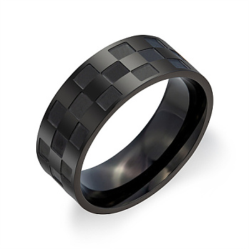 Stainless Steel Finger Rings, Rectangle Pattern, Black, US Size 8(18.1mm)