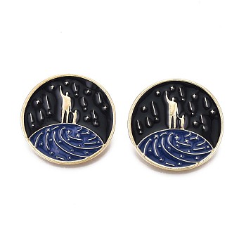 Flat Round with Human Enamel Pin, Alloy Brooch for Backpack Clothes, Nickel Free & Lead Free, Light Golden, Dark Blue, 34mm