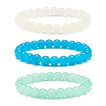 8mm Imitation Jade Glass Round Beads Stretch Bracelet for Girl Women, Mixed Color, Inner Diameter: 2-1/4 inch(5.6cm), Beads: 8mm