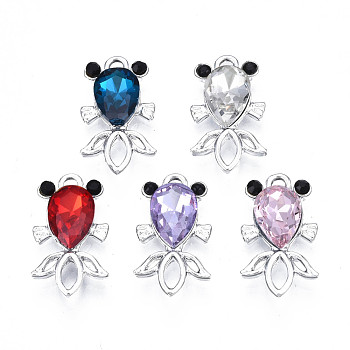 Alloy Charms, with Rhinestone, Cadmium Free & Lead Free, Goldfish, Mixed Color, 20x11.5x4.5mm, Hole: 1.8mm