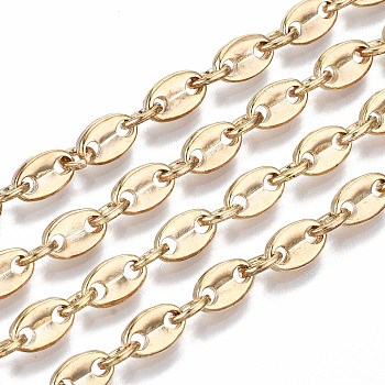 Alloy Coffee Bean Chains, Long-Lasting Plated, Unwelded, Cadmium Free & Nickel Free & Lead Free, Light Gold, Coffee Bean: 8.5x5.5x2mm, Link: 6x5x1mm