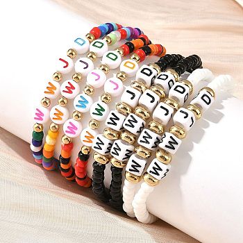 WWJD(What Would Jesus Do) Acrylic & CCB & Glass Beads Stretch Bracelets, Stackable Bracelets for Women, Mixed Color, Inner Diameter: 2.05 inch(5.2cm)