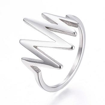 304 Stainless Steel Finger Rings, Heartbeat Rings, Size 6~9, Stainless Steel Color, 16~19mm