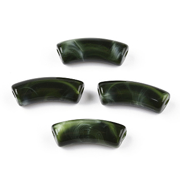 Opaque Two Tone Color Acrylic Beads, Curved Tube, Dark Green, 34.5x13x11mm, Hole: 3mm