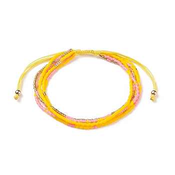 Adjustable Glass Bead Braided Bead Bracelets, Multi-strand Bracelets for Women, Yellow, Inner Diameter: 2~3-1/8 inch(5~8cm)