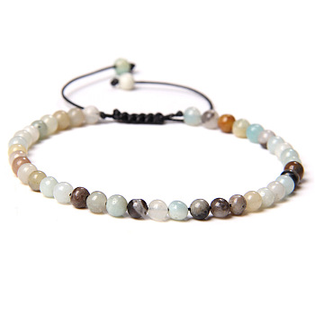 4mm Natural Flower Amazonite Beaded Braided Bracelets, Adjustable Women's Bracelets, 