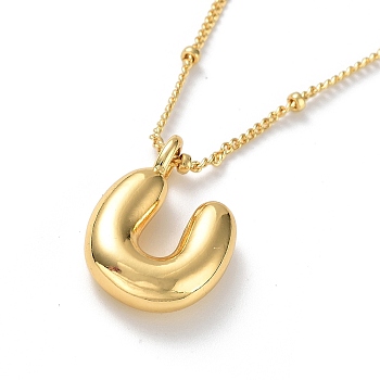 Initial Letter Brass Pendant Necklaces, Real 18K Gold Plated, Letter U, 17.52 inch(445mm), Letter: 18.5x14mm.
