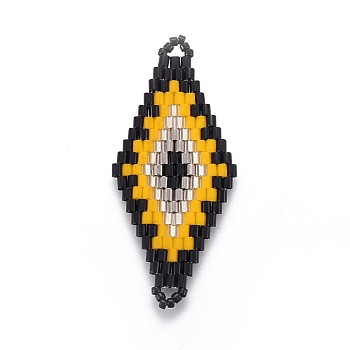 MIYUKI & TOHO Handmade Japanese Seed Beads Links, Loom Pattern, Rhombus, Yellow, 43~44.1x19.4~20.2x1.6~1.8mm, Hole: 1.6~1.8mm