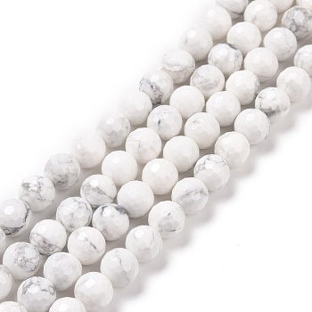 Natural Howlite Beads Strands, Faceted(128 Facets), Round, 8.5mm, Hole: 1.2mm, about 45pcs/strand, 14.76''(37.5cm)