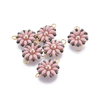 MIYUKI & TOHO Handmade Japanese Seed Beads Links, Loom Pattern, Sun Flower, Pink, 19~20x13.5~14x4.5mm, Hole: 3mm