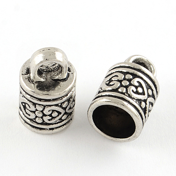 Tibetan Style Column Alloy Cord Ends, End Caps, Cadmium Free & Lead Free, Antique Silver, 16x10mm, Hole: 4mm, Inner Diameter: 8mm, about 370pcs/1000g