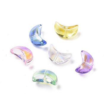 Transparent Electroplate Glass Beads, AB Color Plated, Moon, Mixed Color, 14x9x6.5mm, Hole: 1.2mm