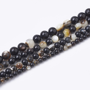 Black Lip Shell Bead Strands, Round, 6mm, Hole: 1mm, about 67pcs/strand, 15.55 inch