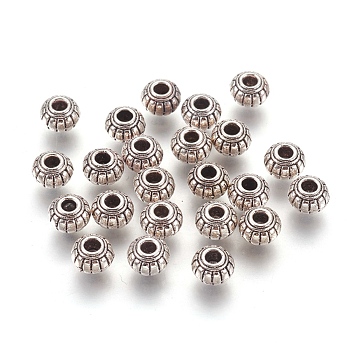Tibetan Style Alloy Beads, Rondelle, Cadmium Free & Nickel Free & Lead Free, Antique Silver, 6x4.5mm, Hole: 1.5mm
