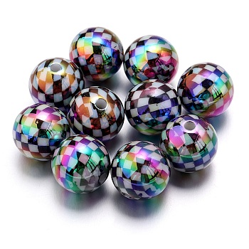 10Pcs UV Plating Colours Acrylic Beads, Printed Straight Hole Round Beads, Mixed Color, 15x15mm, Hole: 3mm