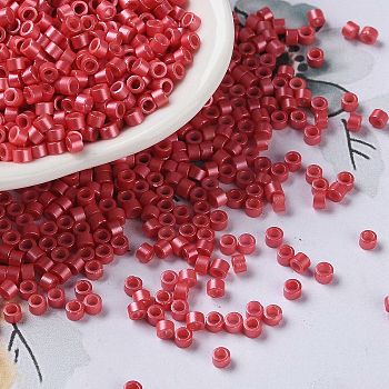 Baking Paint Glass Seed Beads, Cylinder, Crimson, 2.5x2mm, Hole: 1.4mm, about 5039pcs/50g