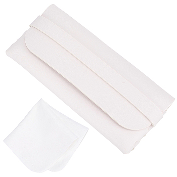 1Pc Portable PU Leather Eyeglass Cases, Sunglasses Bag, with 1Pc Suede Fiber Glasses Cleaning Cloth, Rectangle, White, 170x80x25mm