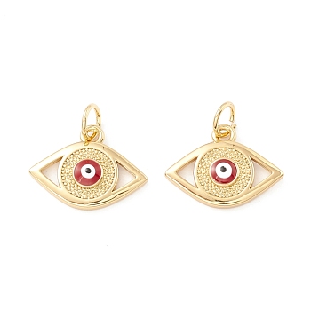 Rack Plating Brass Enamel Pendants, with Jump Ring, Cadmium Free & Nickel Free & Lead Free, Real 18K Gold Long-Lasting Plated, Evil Eye, Red, 11.5x16x2mm, Hole: 3.5mm