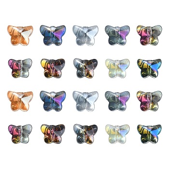 100Pcs 10 Colors Electroplate Transparent Glass Beads, Butterfly, Mixed Color, 7.5x10x6mm, Hole: 1mm, 10pcs/color